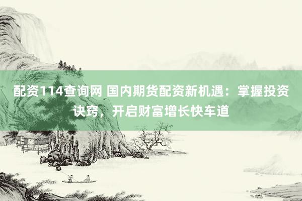 配资114查询网 国内期货配资新机遇：掌握投资诀窍，开启财富增长快车道