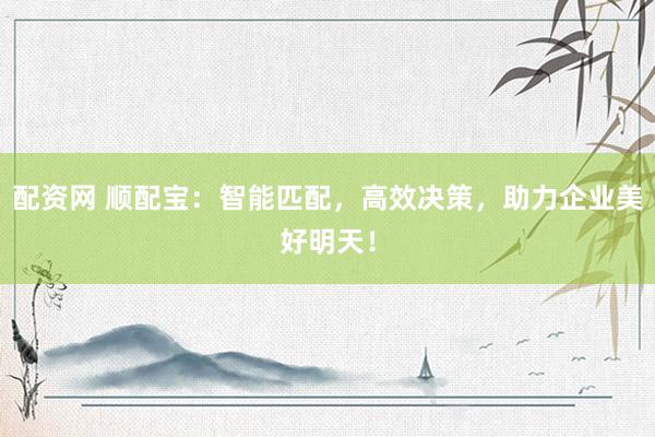配资网 顺配宝：智能匹配，高效决策，助力企业美好明天！