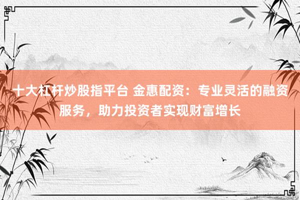 十大杠杆炒股指平台 金惠配资：专业灵活的融资服务，助力投资者实现财富增长