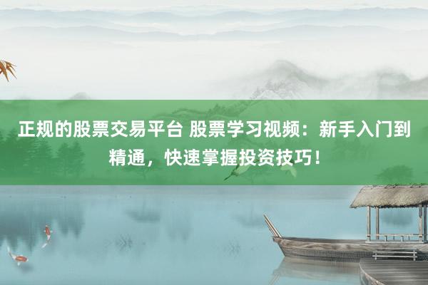 正规的股票交易平台 股票学习视频：新手入门到精通，快速掌握投资技巧！