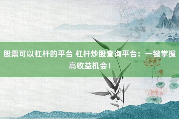 股票可以杠杆的平台 杠杆炒股查询平台：一键掌握高收益机会！