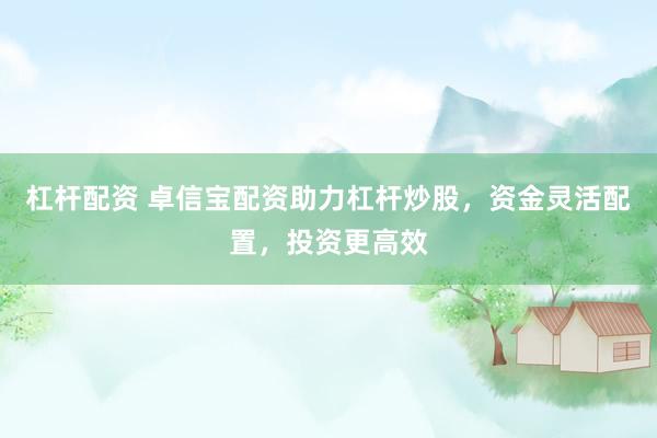 杠杆配资 卓信宝配资助力杠杆炒股，资金灵活配置，投资更高效