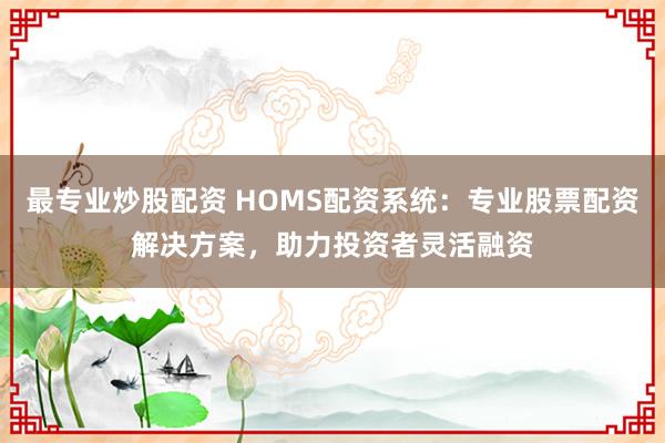 最专业炒股配资 HOMS配资系统：专业股票配资解决方案，助力投资者灵活融资