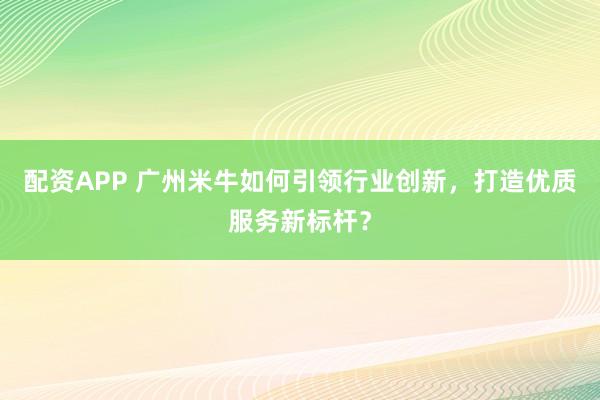 配资APP 广州米牛如何引领行业创新，打造优质服务新标杆？